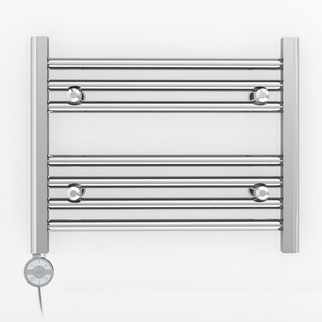 Small 500mm x 400mm Straight Chrome Electric Pre-Filled Heated Towel Rail Radiator