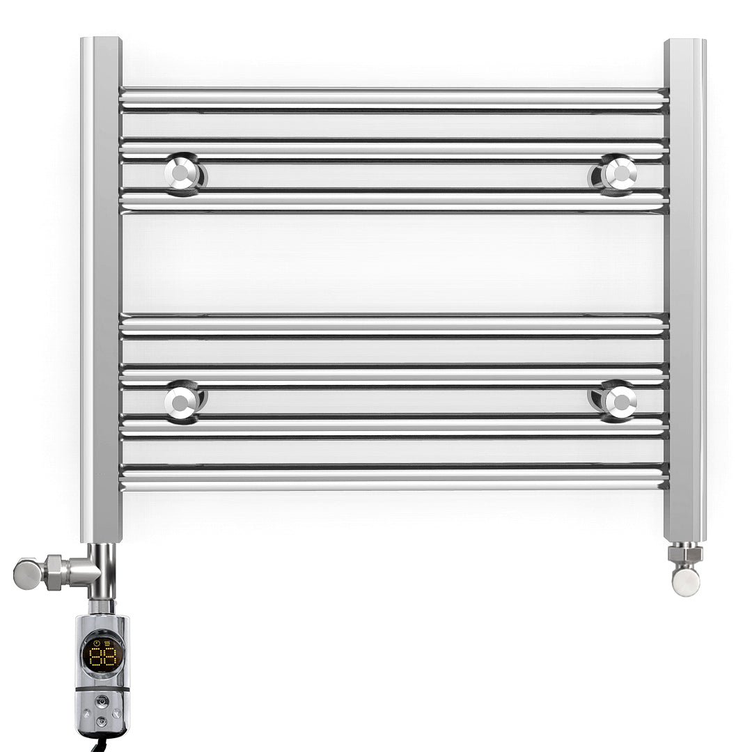Small Dual Fuel 500mm x 400mm Straight Chrome  Heated Towel Rail Radiator- (incl. Valves + Electric Heating Kit)