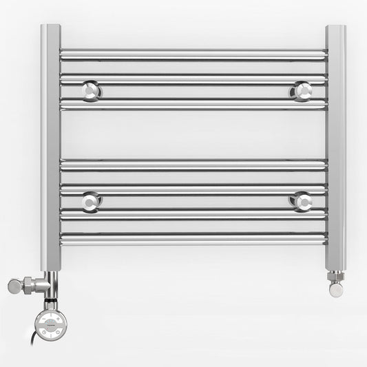 Small Dual Fuel 500mm x 400mm Straight Chrome  Heated Towel Rail Radiator- (incl. Valves + Electric Heating Kit)