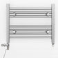 Small Dual Fuel 450mm x 400mm Straight Chrome  Heated Towel Rail Radiator- (incl. Valves + Electric Heating Kit)