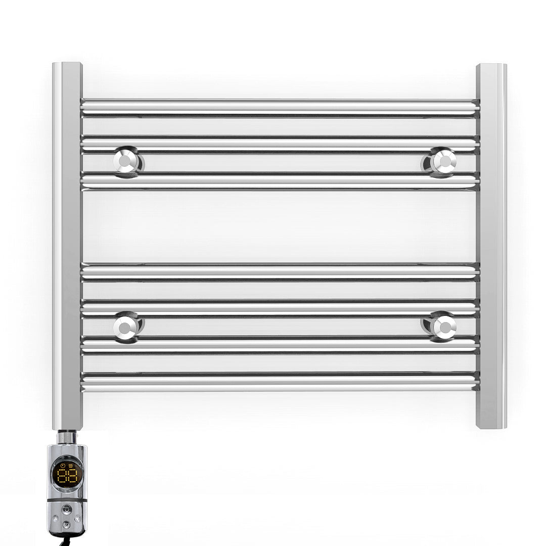 Small 500mm x 400mm Straight Chrome Electric Pre-Filled Heated Towel Rail Radiator