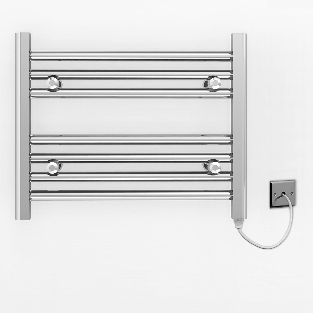 500mm Wide - Electric Heated Towel Rail Radiator - Flat Chrome - Straight