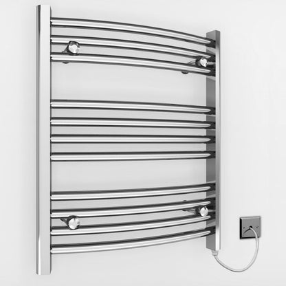  600mm x 600mm Curved Chrome Electric Pre-Filled Heated Towel Rail Radiator 