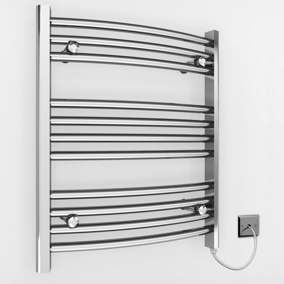 600mm Wide - Electric Heated Towel Rail Radiator - Chrome - Curved