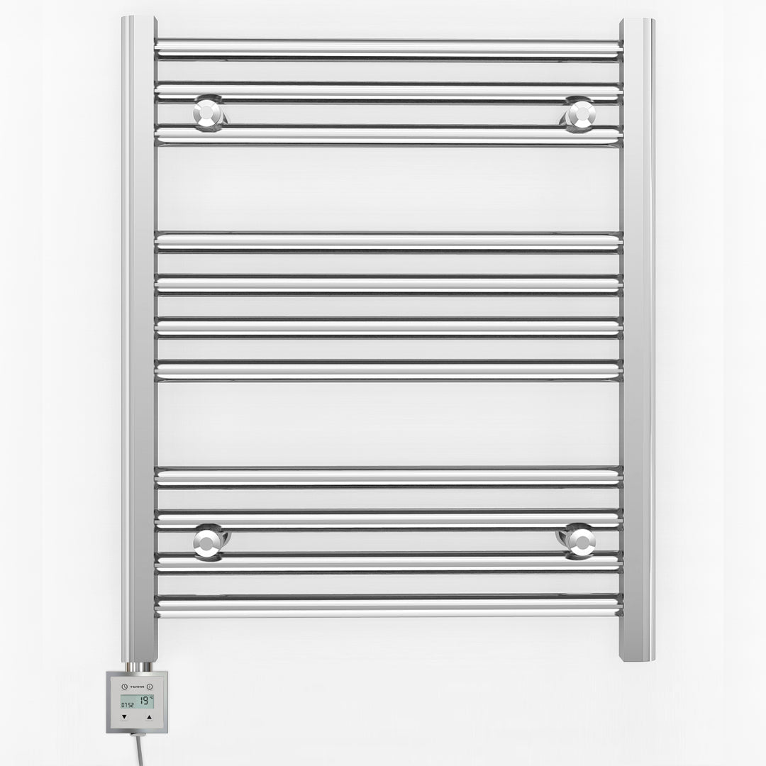 Small 500mm x 600mm Straight Chrome Electric Pre-Filled Heated Towel Rail Radiator