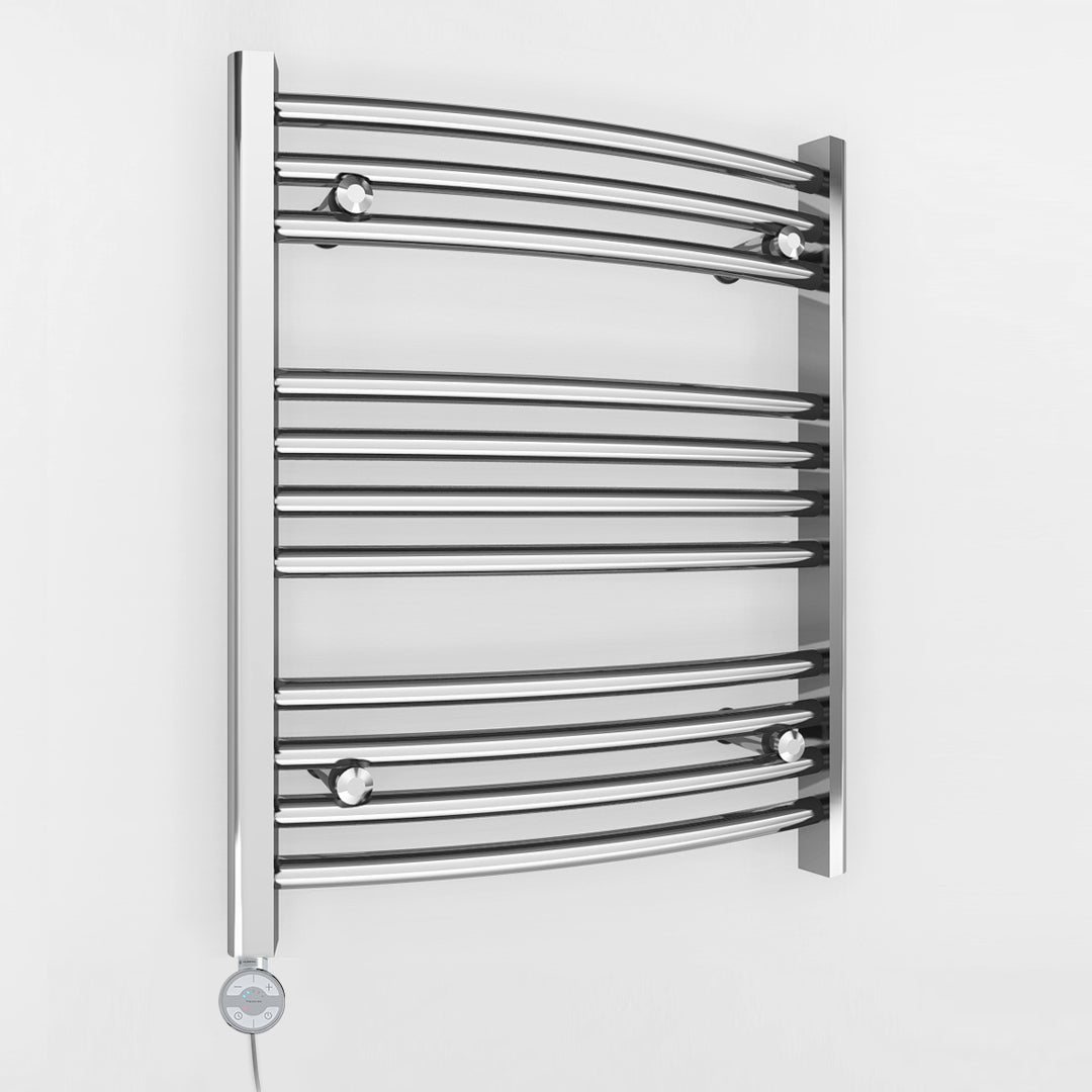 600mm Wide - Electric Heated Towel Rail Radiator - Chrome - Curved