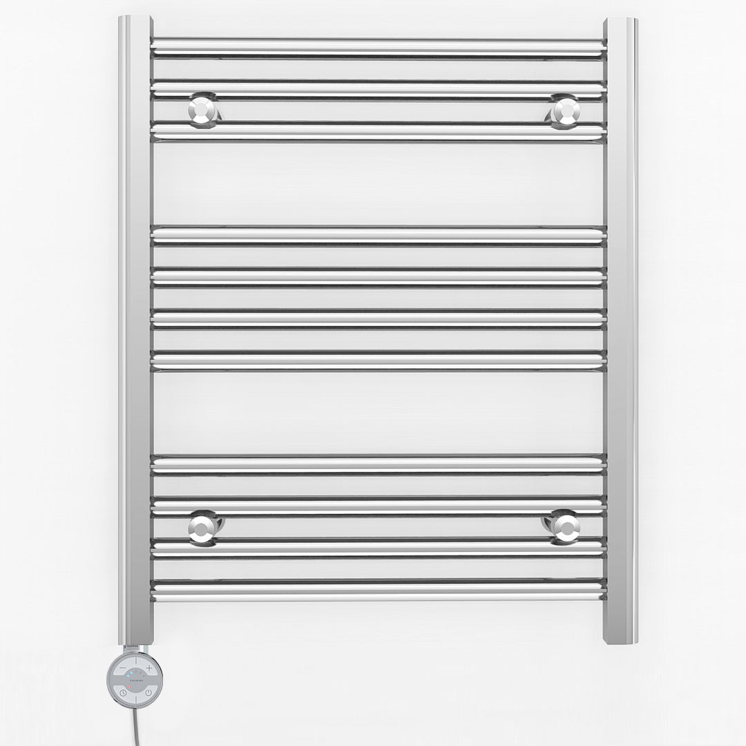 600mm Wide - Electric Heated Towel Rail Radiator - Flat Chrome - Straight