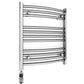 600mm x 600mm Curved Chrome Electric Pre-Filled Heated Towel Rail Radiator 