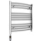 600mm Wide - Electric Heated Towel Rail Radiator - Chrome - Curved