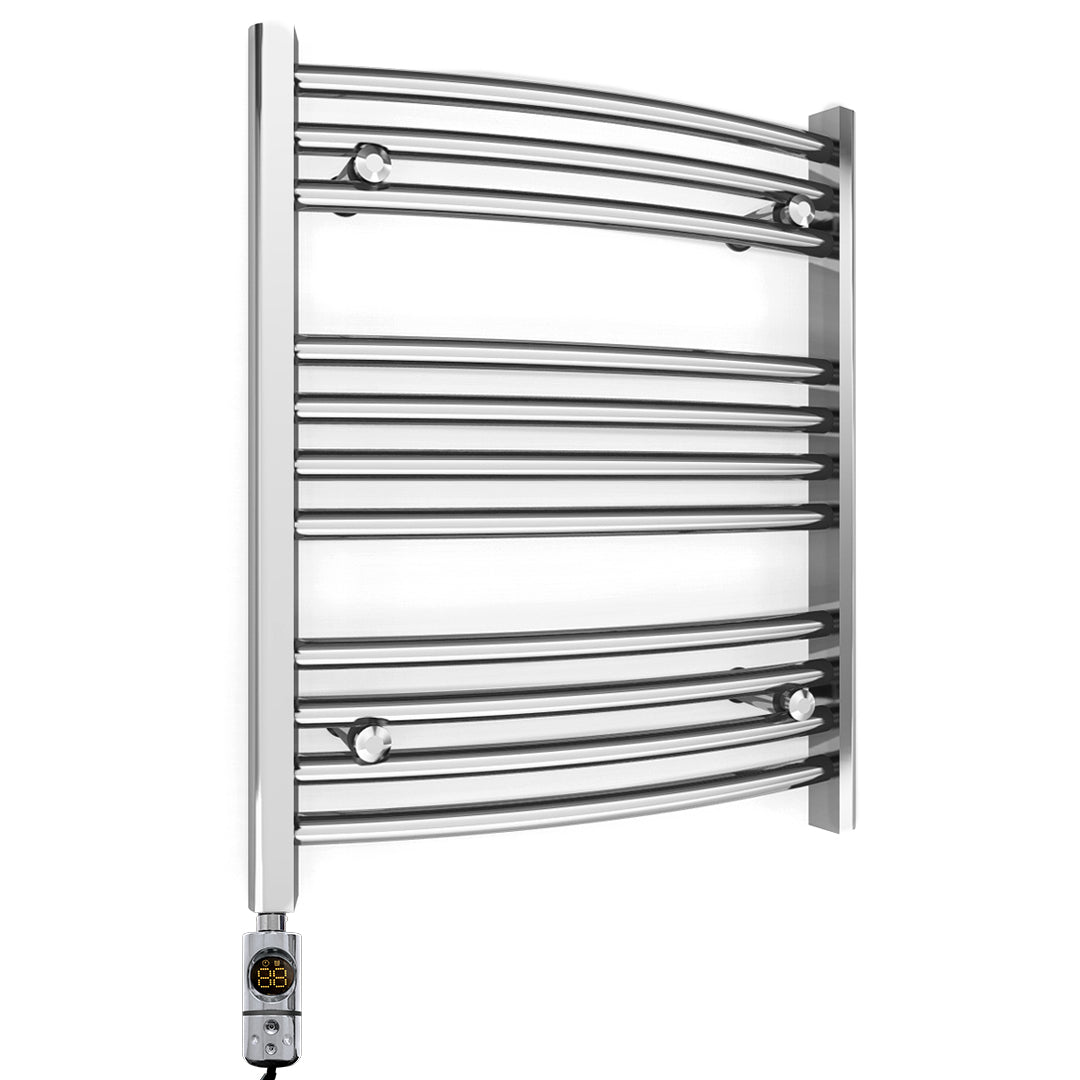 600mm Wide - Electric Heated Towel Rail Radiator - Chrome - Curved