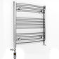 Dual Fuel 700mm x 600mm Curved Chrome Heated Towel Rail Radiator- (incl. Valves + Electric Heating Kit)