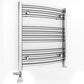 Dual Fuel 700mm x 600mm Curved Chrome Heated Towel Rail Radiator- (incl. Valves + Electric Heating Kit)