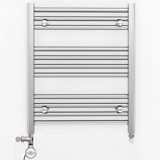 Dual Fuel 600mm x 600mm Straight Chrome  Heated Towel Rail Radiator- (incl. Valves + Electric Heating Kit)