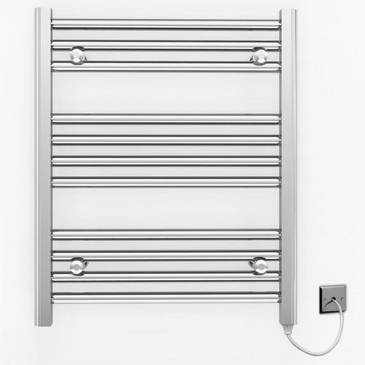 Small 500mm x 600mm Straight Chrome Electric Pre-Filled Heated Towel Rail Radiator