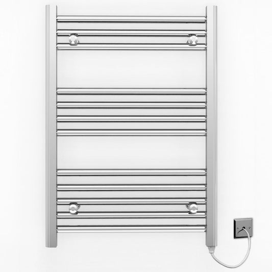 Small 500mm x 700mm Straight Chrome Electric Pre-Filled Heated Towel Rail Radiator