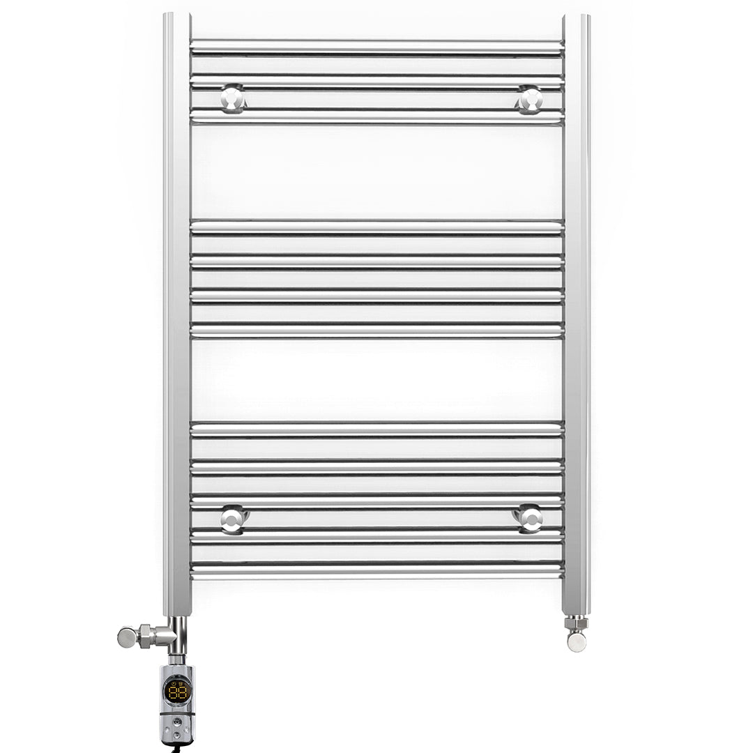 Small Dual Fuel 500mm x 700mm Straight Chrome  Heated Towel Rail Radiator- (incl. Valves + Electric Heating Kit)