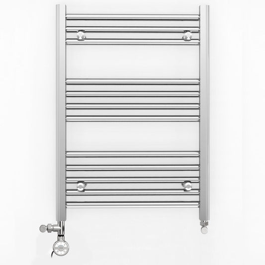 Small Dual Fuel 550mm x 700mm Straight Chrome  Heated Towel Rail Radiator- (incl. Valves + Electric Heating Kit)