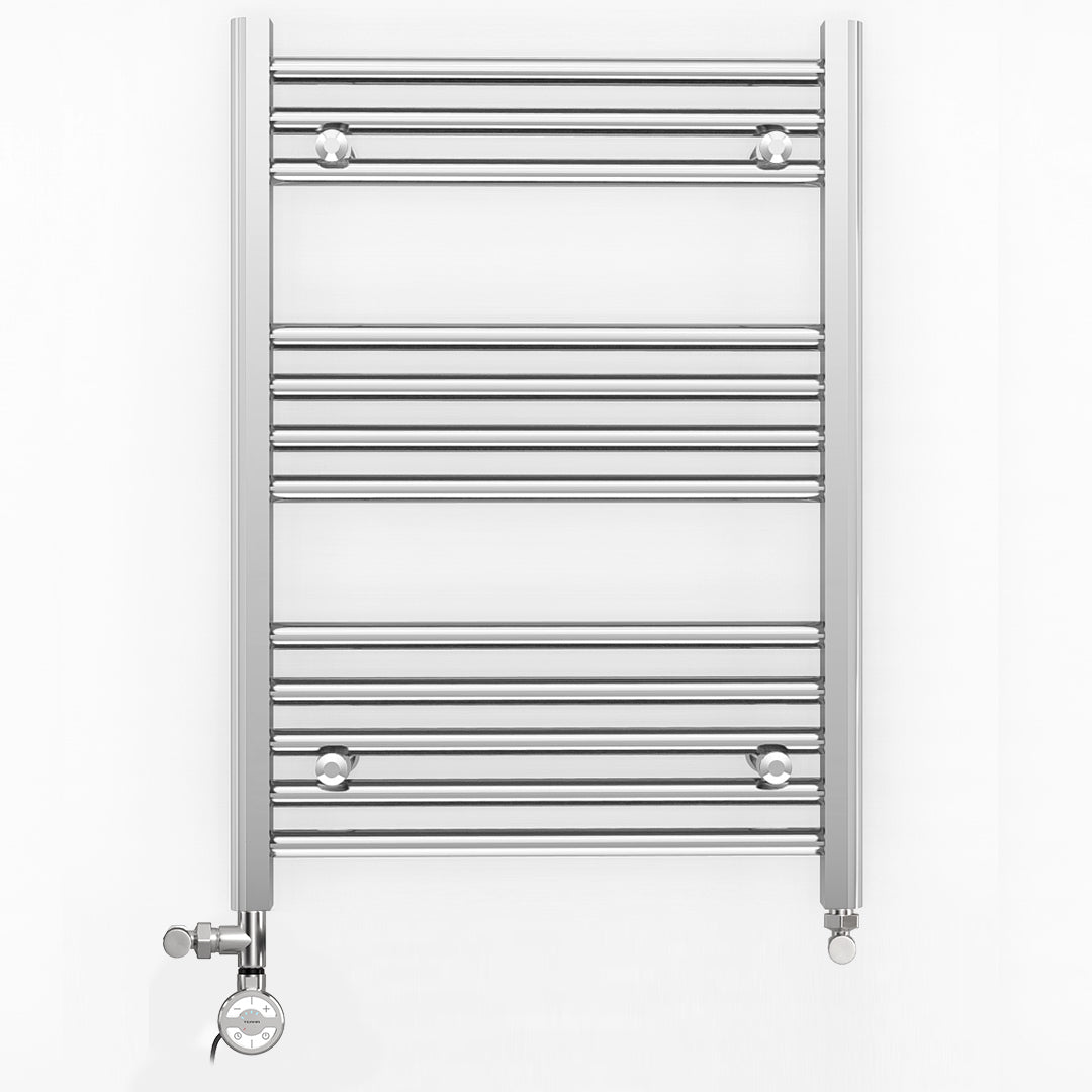 Small Dual Fuel 500mm x 700mm Straight Chrome  Heated Towel Rail Radiator- (incl. Valves + Electric Heating Kit)