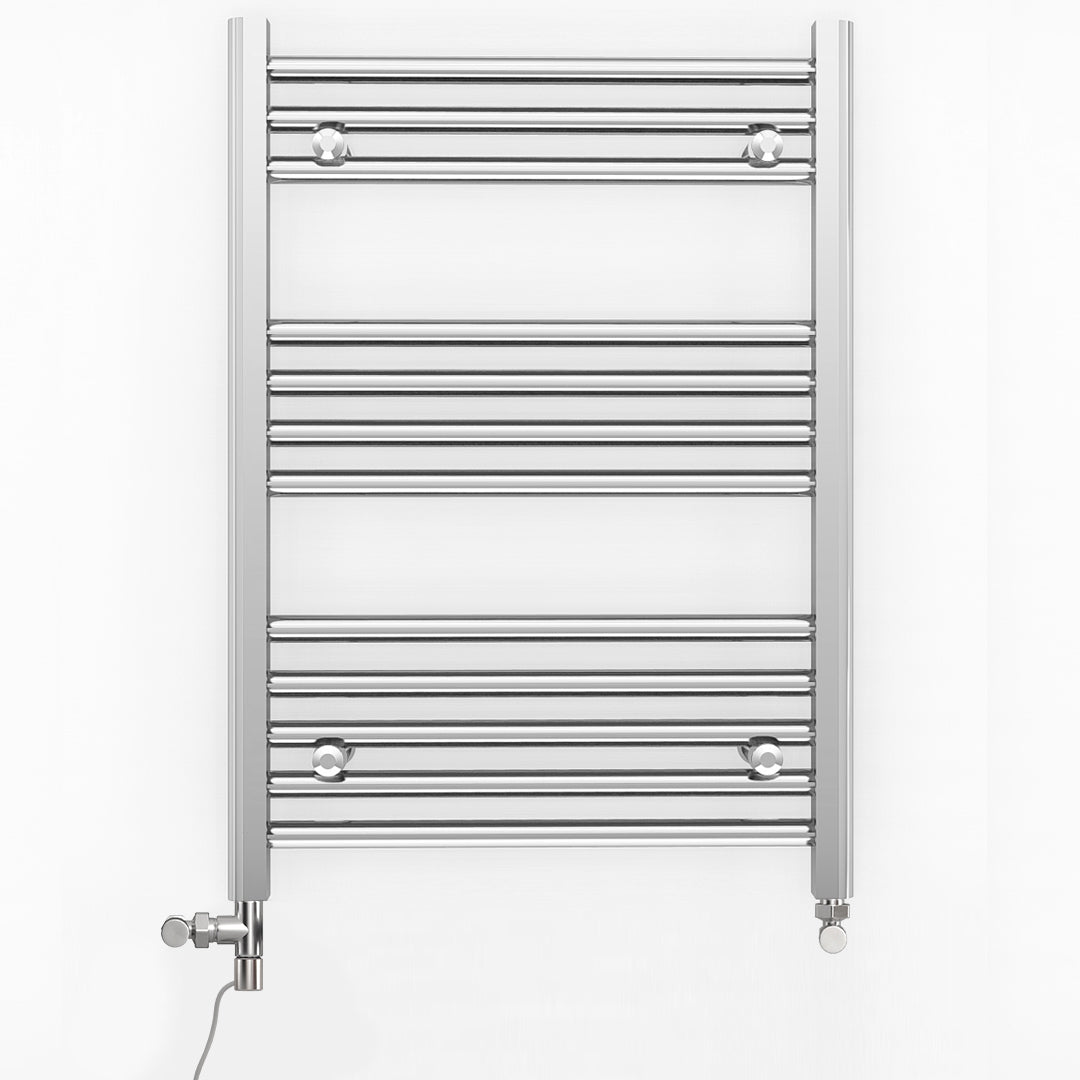 Small Dual Fuel 550mm x 700mm Straight Chrome  Heated Towel Rail Radiator- (incl. Valves + Electric Heating Kit)