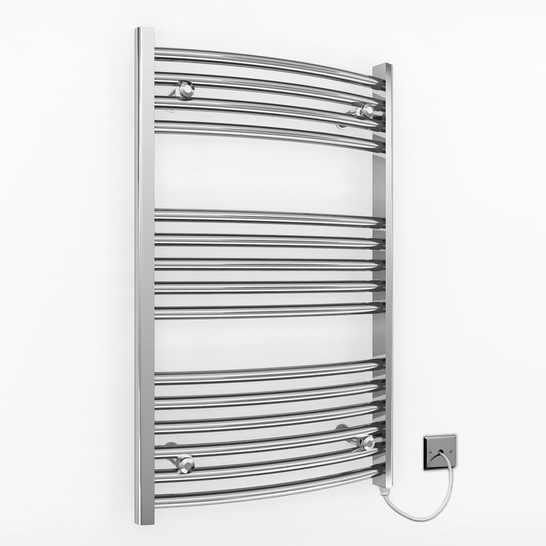 600mm x 800mm Curved Chrome Electric Pre-Filled Heated Towel Rail Radiator