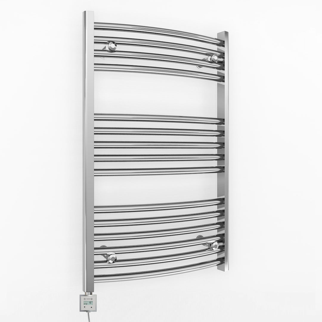 600mm x 800mm Curved Chrome Electric Pre-Filled Heated Towel Rail Radiator