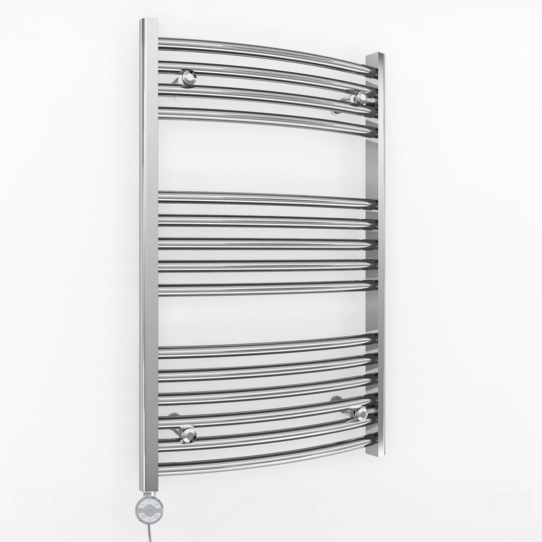 600mm x 800mm Curved Chrome Electric Pre-Filled Heated Towel Rail Radiator