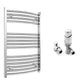 400mm Wide - Curved Heated Towel Rail Radiator Chrome - Straight