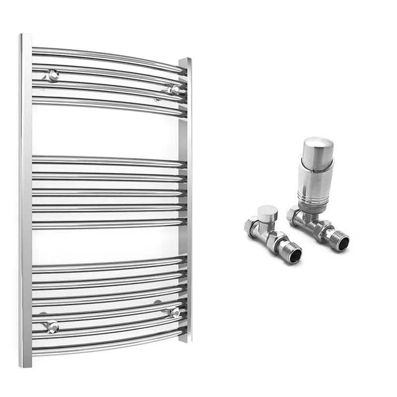 600mm Wide - Curved Heated Towel Rail Radiator Chrome - Straight