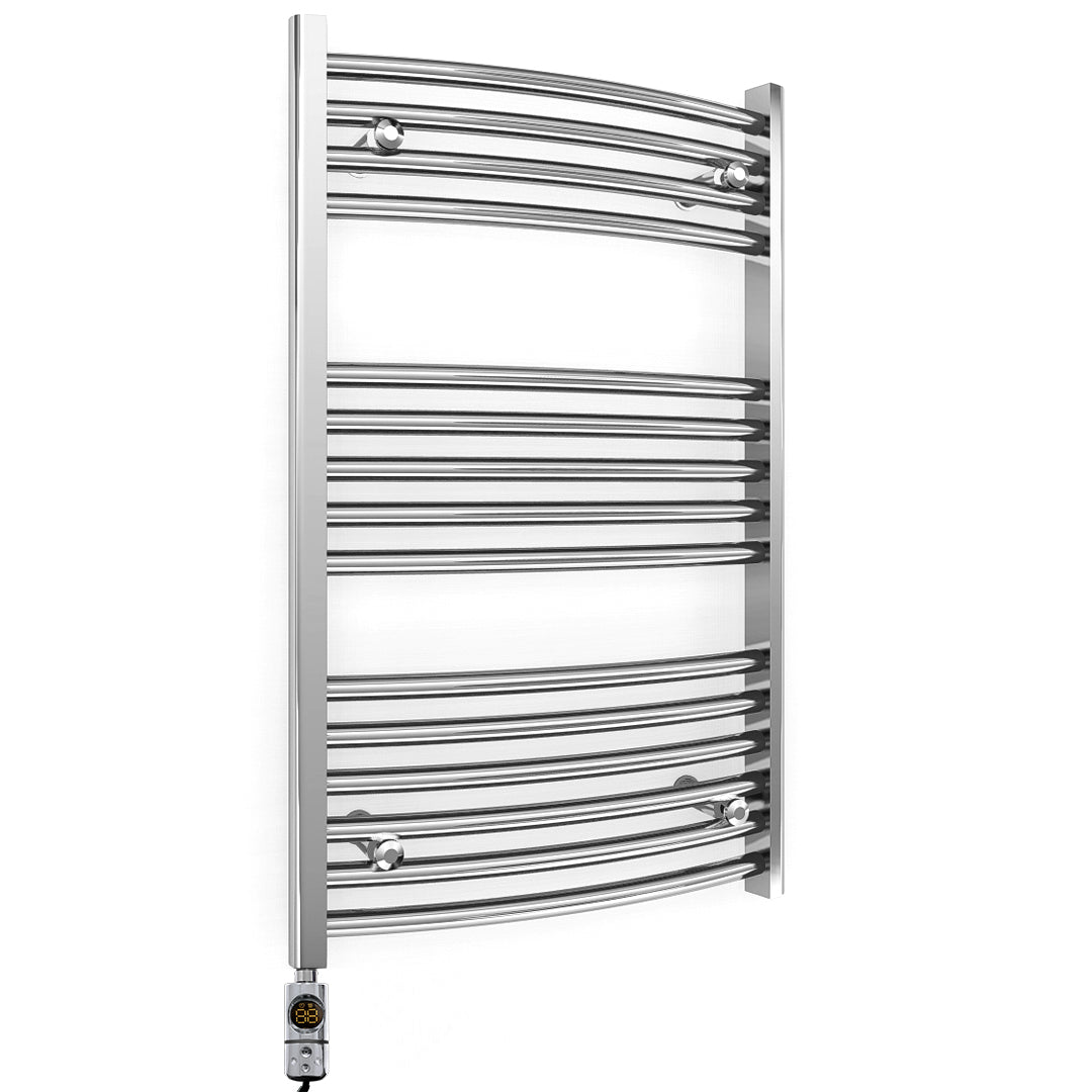 600mm x 800mm Curved Chrome Electric Pre-Filled Heated Towel Rail Radiator