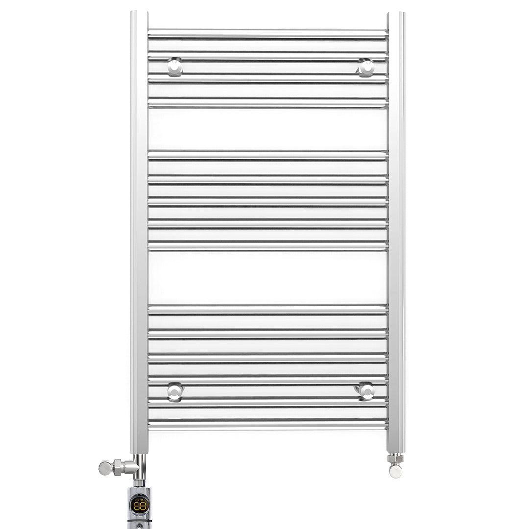 Small Dual Fuel 450mm x 800mm Straight Chrome  Heated Towel Rail Radiator- (incl. Valves + Electric Heating Kit)