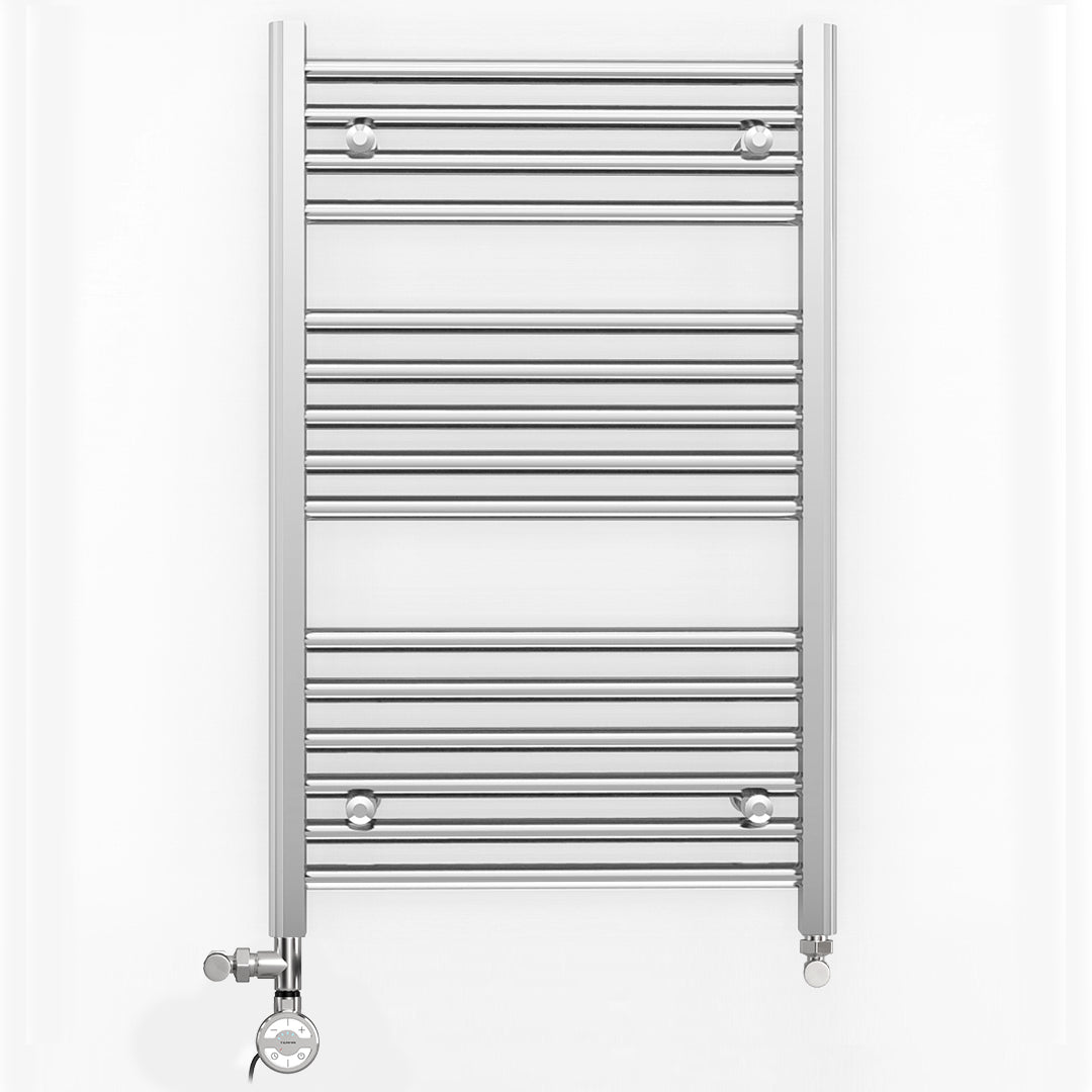 Small Dual Fuel 550mm x 800mm Straight Chrome  Heated Towel Rail Radiator- (incl. Valves + Electric Heating Kit)