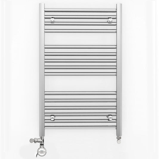 Small Dual Fuel 500mm x 800mm Straight Chrome  Heated Towel Rail Radiator- (incl. Valves + Electric Heating Kit)