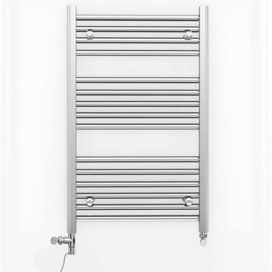 Small Dual Fuel 450mm x 800mm Straight Chrome  Heated Towel Rail Radiator- (incl. Valves + Electric Heating Kit)