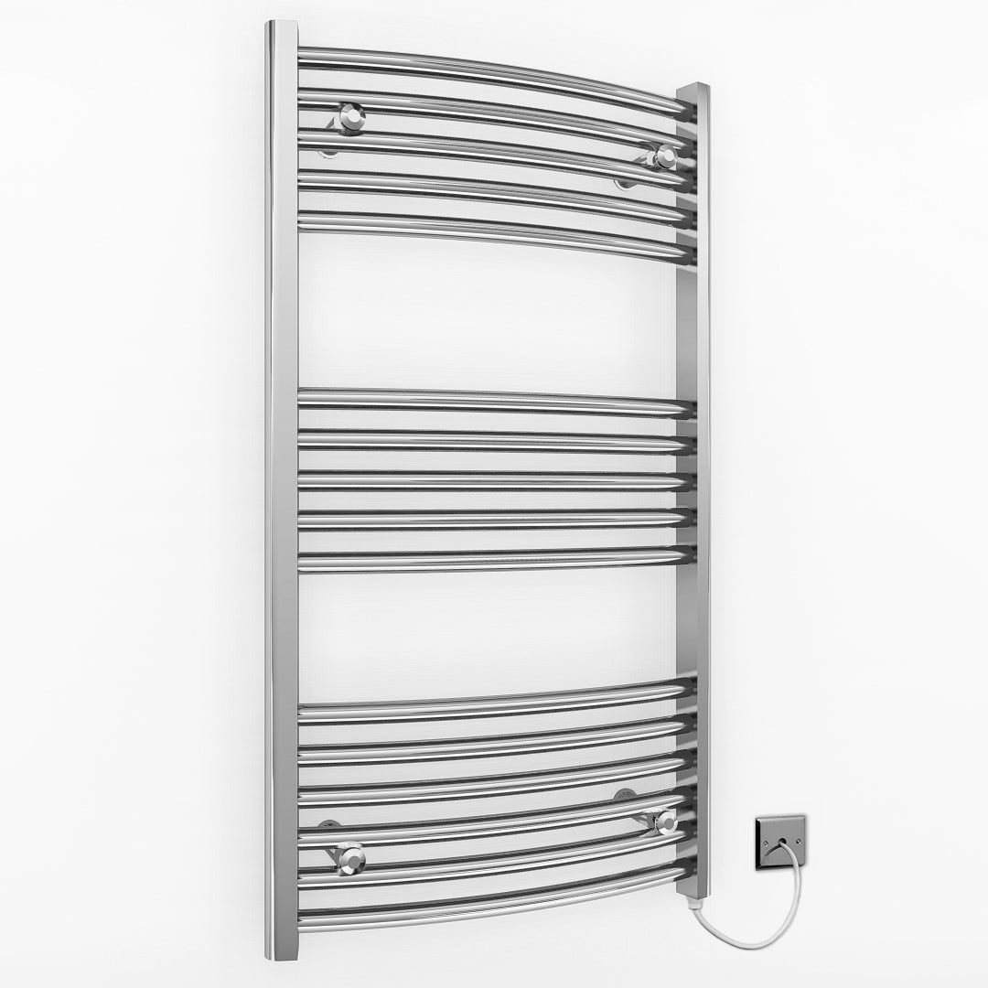 Small 550mm x 900mm Curved Chrome Electric Pre-Filled Heated Towel Rail Radiator
