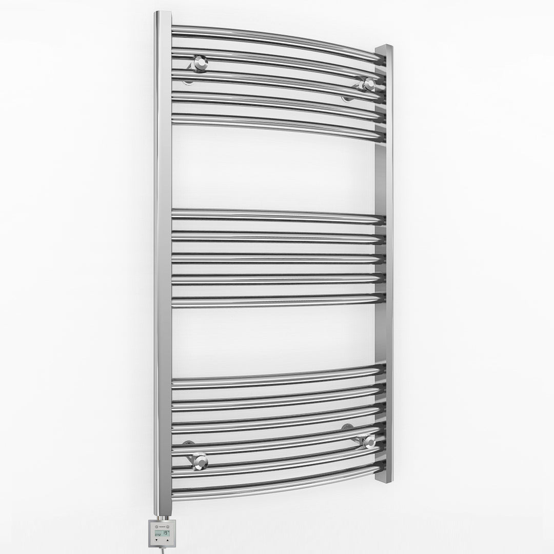Small 500mm x 900mm Curved Chrome Electric Pre-Filled Heated Towel Rail Radiator