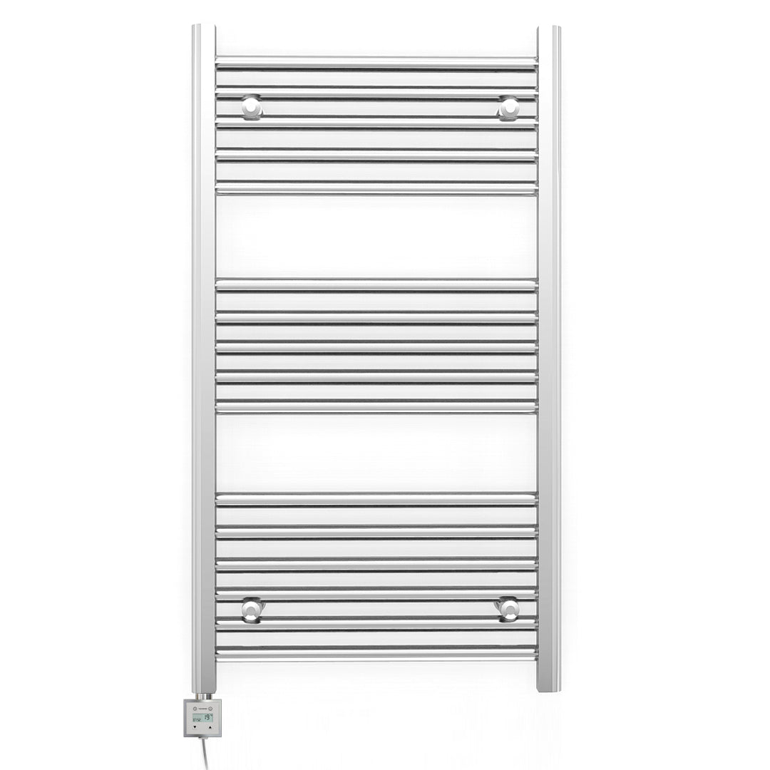 600mm Wide - Electric Heated Towel Rail Radiator - Flat Chrome - Straight