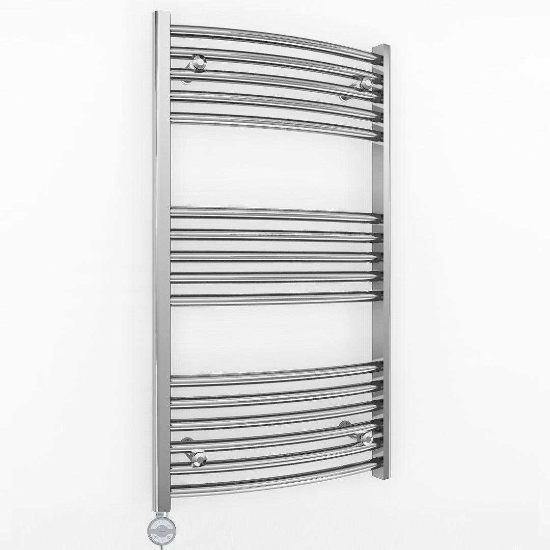 600mm x 900mm Curved Chrome Electric Pre-Filled Heated Towel Rail Radiator