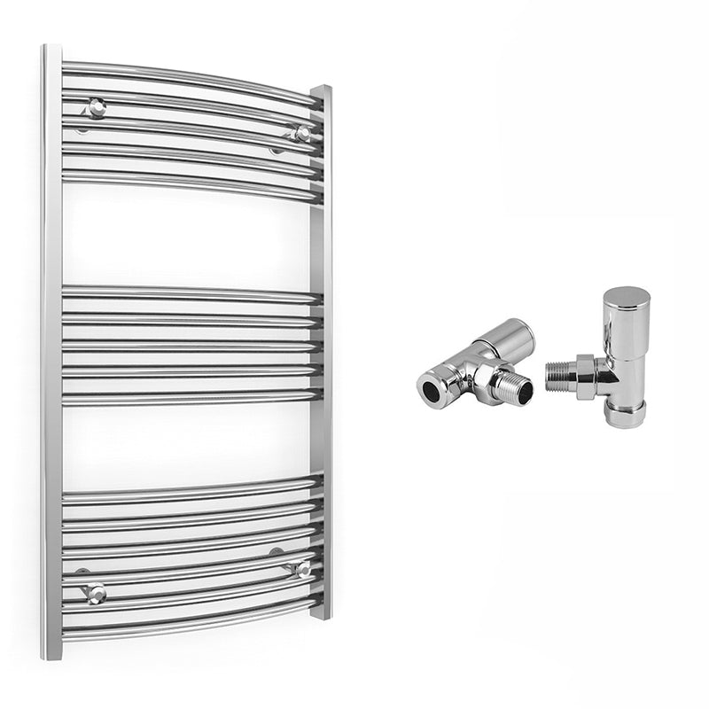 600mm Wide - Curved Heated Towel Rail Radiator Chrome - Straight