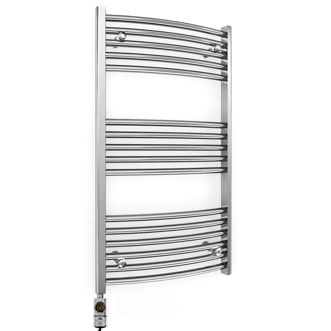 600mm Wide - Electric Heated Towel Rail Radiator - Chrome - Curved