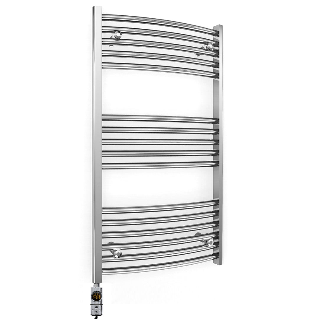 Small 550mm x 900mm Curved Chrome Electric Pre-Filled Heated Towel Rail Radiator