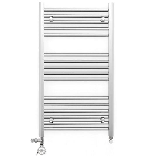 Small Dual Fuel 550mm x 900mm Straight Chrome  Heated Towel Rail Radiator- (incl. Valves + Electric Heating Kit)
