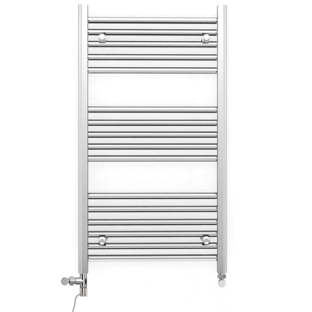 Dual Fuel 600mm x 900mm Straight Chrome  Heated Towel Rail Radiator- (incl. Valves + Electric Heating Kit)