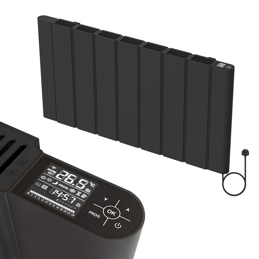 946 x 500mm Smart Wifi Electric Panel Radiator - 1500W Black Horizontal Aluminium