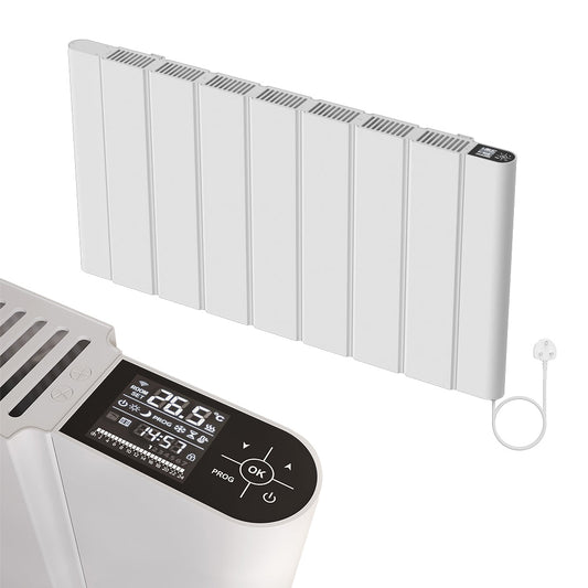 946 x 500mm Smart Wifi Electric Panel Radiator - 1500W White Horizontal Aluminium