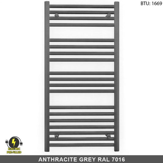 500mm x 1000mm  Anthracite Grey Electric Pre-Filled Heated Towel Rail Radiator
