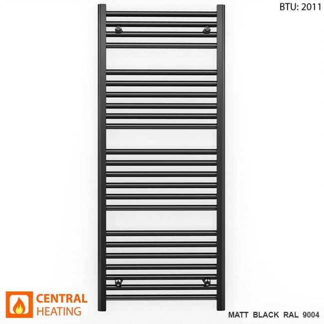 500mm x 1200mm Straight Matt Black Heated Towel Rail Radiator