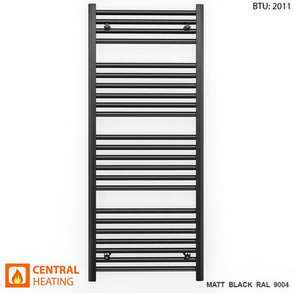 500mm x 1200mm Straight Matt Black Heated Towel Rail Radiator