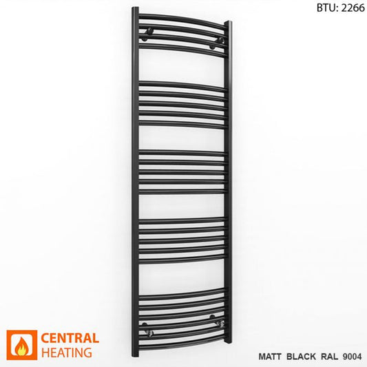500mm x 1400mm Curved  Matt Black Heated Towel Rail Radiator