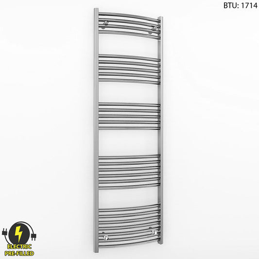 500mm x 1600mm Curved Chrome Electric Pre-Filled Heated Towel Rail Radiator