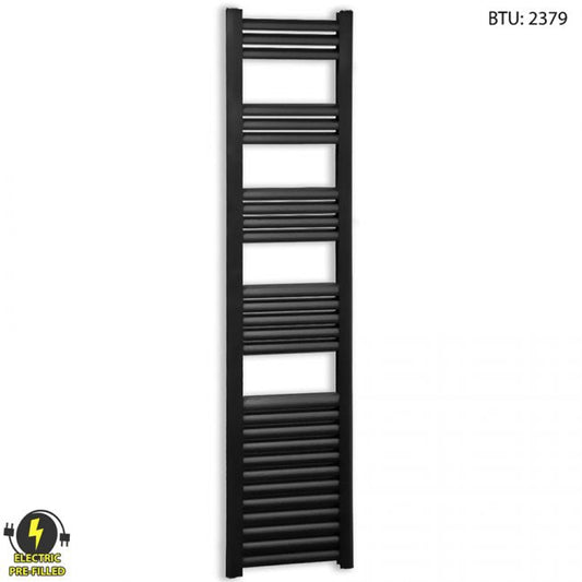 500mm x 1600mm Electric Accuro Korle Matt Matt Black Designer Heated Towel Rail Radiator